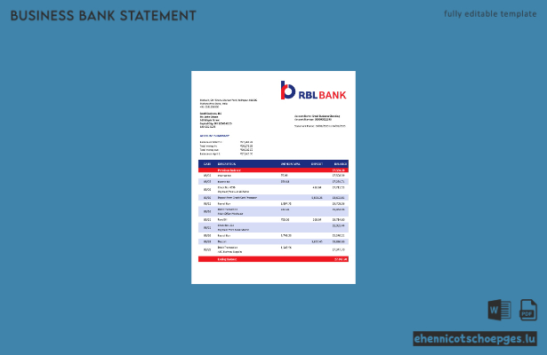 Beispiel eines Kontoauszugs der RBL Bank (Word- und PDF-Datei)
